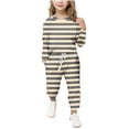 thumbnail image 1 of Gpaecead Girls' Long Sleeve Stripe Tops & Slim Pants 2-Piece Clothing Set 10 Years Beige, 1 of 5