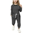 thumbnail image 1 of Gpaecead Girls' Long Sleeve Stripe Tops & Slim Pants 2-Piece Clothing Set 8 Years Black, 1 of 5