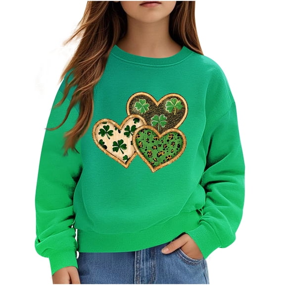 YanQiao Girls Long Sleeved Clover Graphic Sweatshirt Printed Round Neck Sweatshirts Top Suitable For Both Boys And Girls Hoodless Sweatshirts 3 Years Light Blue