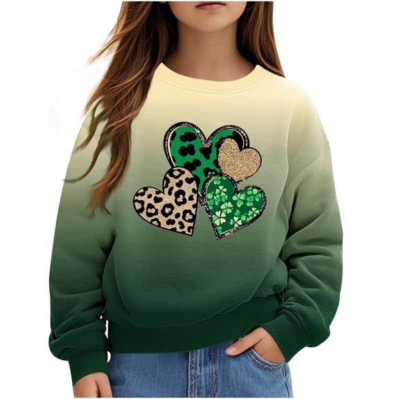 Gpaecead Girls Long Sleeved Heart Graphic Sweatshirt Printed Round Neck Sweatshirts Top Suitable For Both Boys And Girls Hoodless Sweatshirts 1 Years Beige