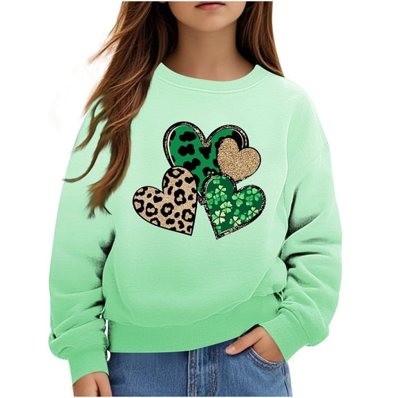 Gpaecead Girls Long Sleeved Heart Graphic Sweatshirt Printed Round Neck Sweatshirts Top Suitable For Both Boys And Girls Hoodless Sweatshirts 2 Years Mint Green