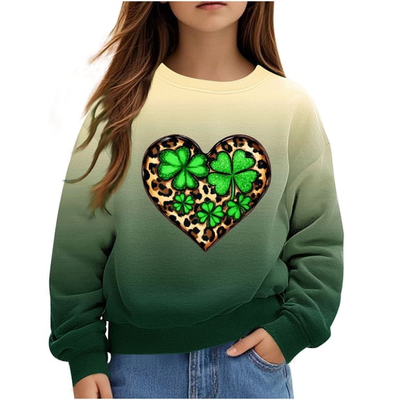 Gpaecead Girls Long Sleeved Heart Graphic Sweatshirt Printed Round Neck Sweatshirts Top Suitable For Both Boys And Girls Hoodless Sweatshirts 5 Years Beige