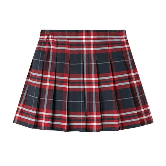 Gpaecead Girls Pleated Plaid Skirt Elastic Waist Uniform Plus Size Casual Outwear Skirts 13 Years Red
