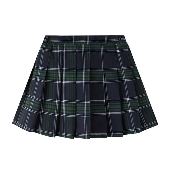 Gpaecead Girls Pleated Plaid Skirt Elastic Waist Uniform Plus Size Casual Outwear Skirts 14 Years Green