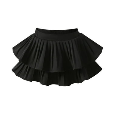 YanQiao Girls Pleated Skirt Elastic Waist Uniform Plus Size Casual School Uniform Outwear Skirts 5 Years Black