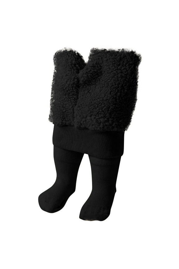 Rohuuque Girls Plush Pants,Kids Warm Full-Length Close Fitting Solid Color Pants 1 Years Black