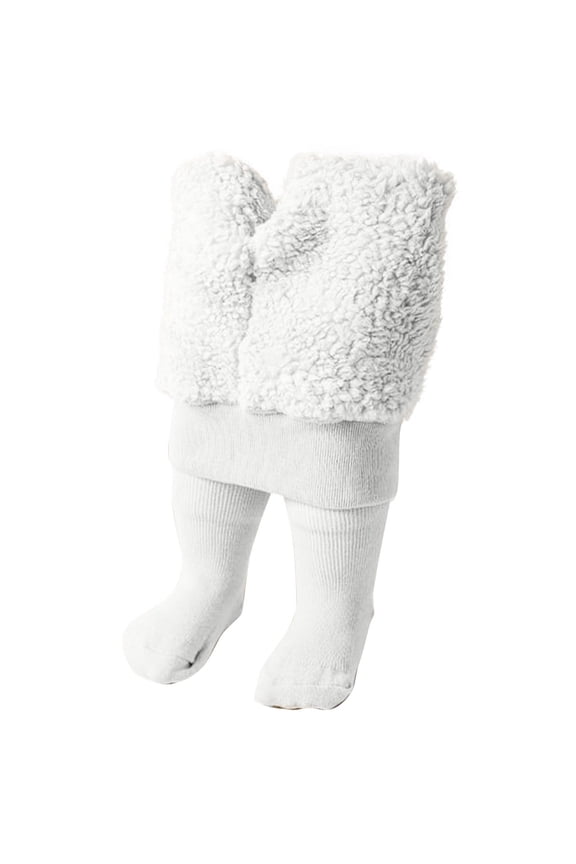 Lovskoo Girls Plush Pants,Kids Warm Full-Length Close Fitting Solid Color Pants 1 Years White