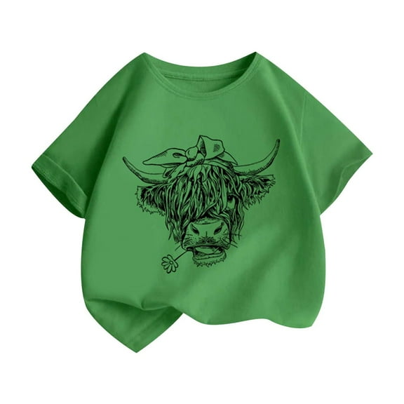 Rohuuque Girls Round Neck Short Sleeve T Shirts,Summer Crewneck Printed Casual Loose T Shirt Tops Sports Shirts for Girls 4-5 Years Army Green