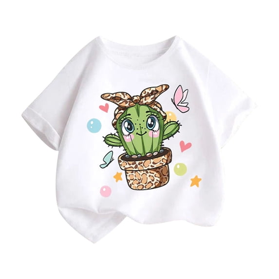 Lovskoo Girls Round Neck Short Sleeve T Shirts,Summer Crewneck Printed Casual Loose T Shirt Tops Sports Shirts for Girls 6-7 Years White
