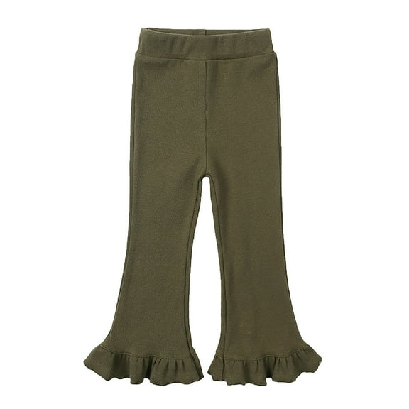 Rohuuque Girls Ruffle Knit Leggings Bell Bottoms Flare Pants Trousers 12 Months Army Green