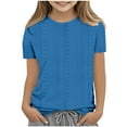 thumbnail image 1 of Gpaecead Girls Short Sleeve Shirts Crewneck Casual Pullover Kids Solid Color Blouse Tops 10 Years Blue, 1 of 4