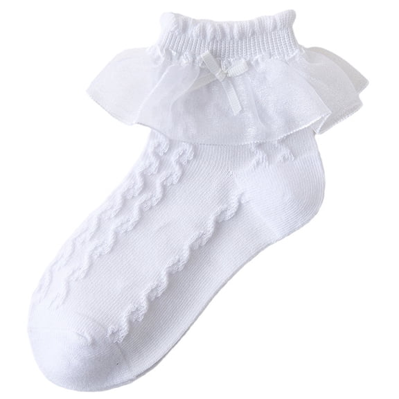 Lovskoo Girls Socks for Dancing : Solid Color Lace Bowtie Cotton Breathable Princess Thick Socks 1 Years White