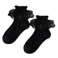 thumbnail image 1 of YanQiao Girls Socks for Dancing : Solid Color Lace Bowtie Cotton Breathable Princess Thick Socks 10 Years Black, 1 of 3