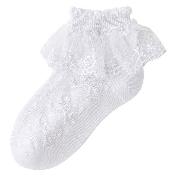 Rohuuque Girls Socks for Dancing : Solid Color Lace Cotton Breathable Princess Thin Socks 10 Years White