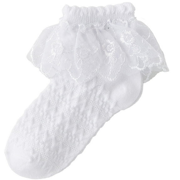 Rohuuque Girls Socks for Dancing : Solid Color Lace Cotton Princess Thin Socks 7 Years White