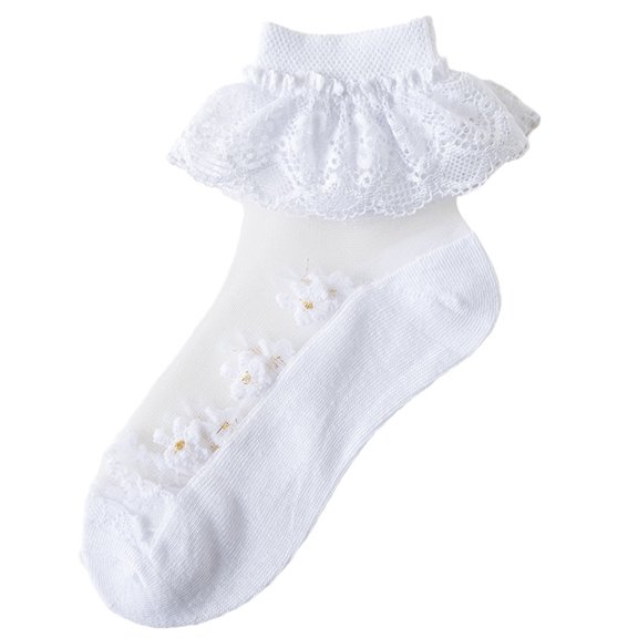 Rohuuque Girls Socks for Dancing : Solid Color Mesh Lace Cotton Breathable Princess Thin Socks 4 Years White