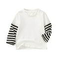 thumbnail image 1 of Rohuuque Girls Striped Long Sleeve Sweatshirts Kids Crewneck Cotton Tops Tees for Spring & Autumn 10-11 Years White, 1 of 4