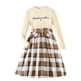 thumbnail image 1 of Rohuuque Girls' Stylish Two-Piece Set: Long Sleeved Round Neck Letter Printed Tops & Plaid Dress 9 Years Khaki, 1 of 2