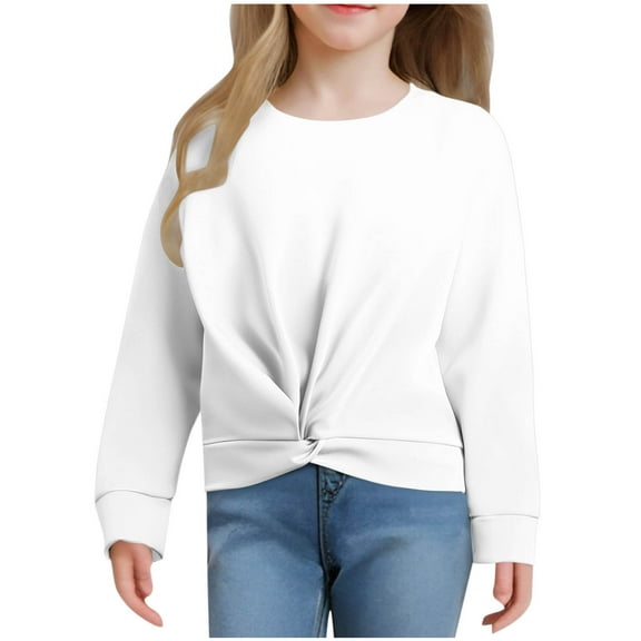 Gpaecead Girls Sweatshirt Long Sleeve Solid Color Crewneck Pullover Sweatshirts for Teen Girls 10 Years White