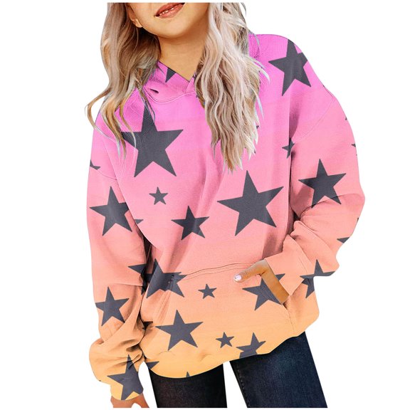 Gpaecead Girls Sweatshirt Long Sleeve Star Print Crewneck Pullover Sweatshirts for Teen Girls 10 Years Navy