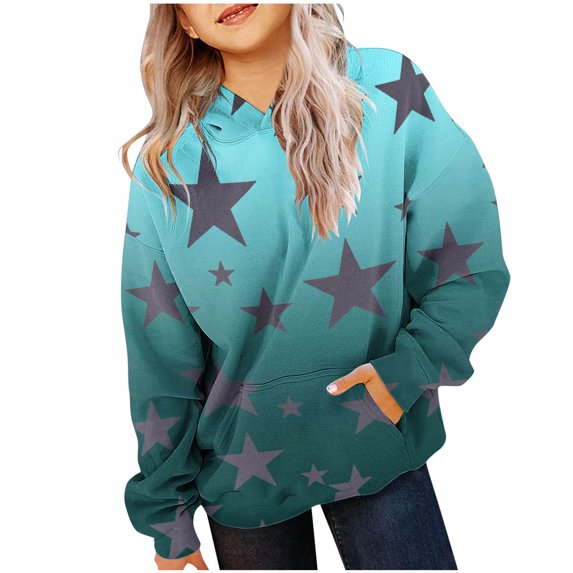 Gpaecead Girls Sweatshirt Long Sleeve Star Print Crewneck Pullover Sweatshirts for Teen Girls 12 Years Gold