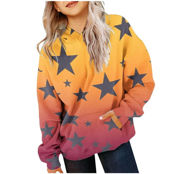 Gpaecead Girls Sweatshirt Long Sleeve Star Print Crewneck Pullover Sweatshirts for Teen Girls 12 Years Light Blue