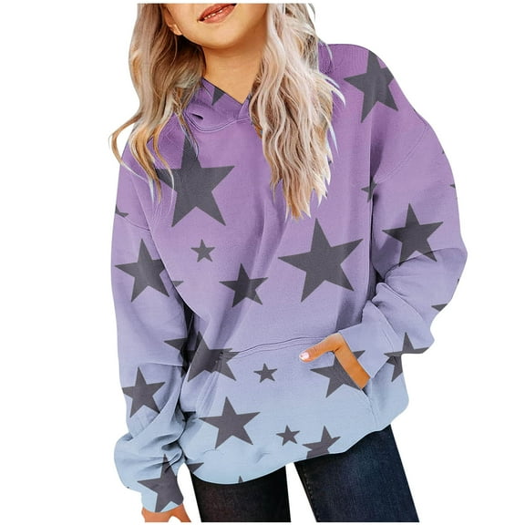 Gpaecead Girls Sweatshirt Long Sleeve Star Print Crewneck Pullover Sweatshirts for Teen Girls 14 Years Sky Blue