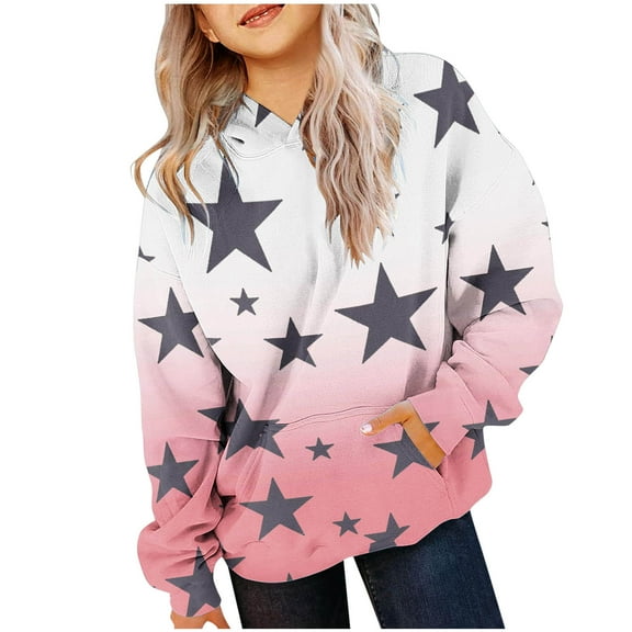 Gpaecead Girls Sweatshirt Long Sleeve Star Print Crewneck Pullover Sweatshirts for Teen Girls 8 Years Beige