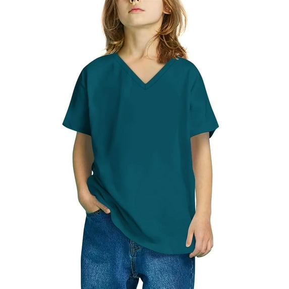 Gpaecead Girls V Neck T-Shirts Kids Summer Casual Short Sleeve Tops Cute Tees 11 Years Blue