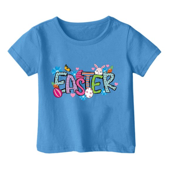 Lovskoo Happy Easter Eggs Shirts Boys Girls Bunny Tshirt Short Sleeve Cotton Tee Funny Rabbit Graphic Tshirts 1 Years Blue