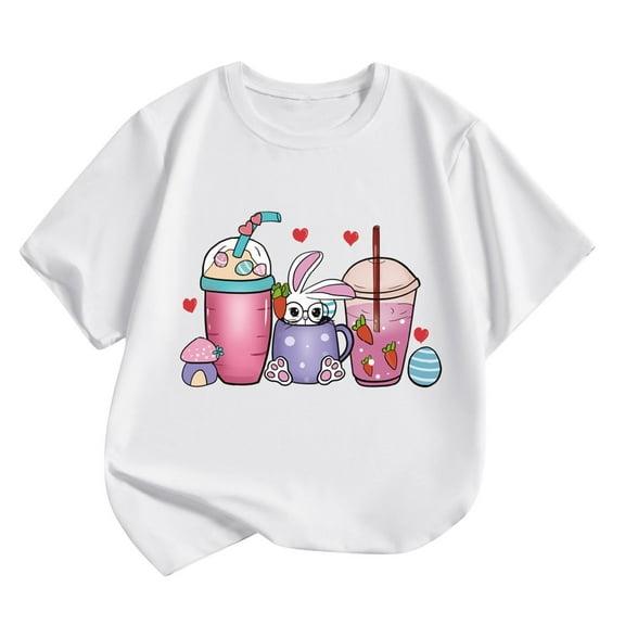 Rohuuque Happy Easter Eggs Shirts Boys Girls Bunny Tshirt Short Sleeve Cotton Tee Funny Rabbit Graphic Tshirts 1 Years White
