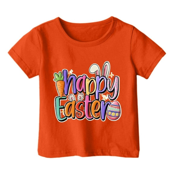 Rohuuque Happy Easter Eggs Shirts Boys Girls Bunny Tshirt Short Sleeve Cotton Tee Funny Rabbit Graphic Tshirts 2 Years Orange