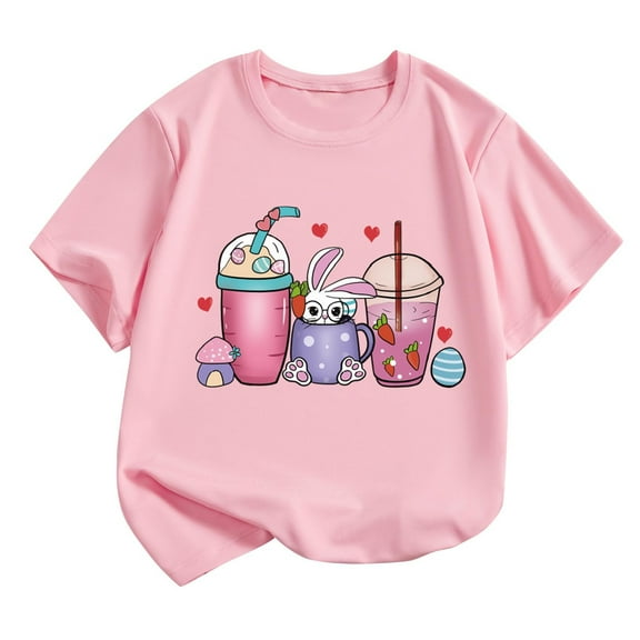 Rohuuque Happy Easter Eggs Shirts Boys Girls Bunny Tshirt Short Sleeve Cotton Tee Funny Rabbit Graphic Tshirts 2 Years Pink
