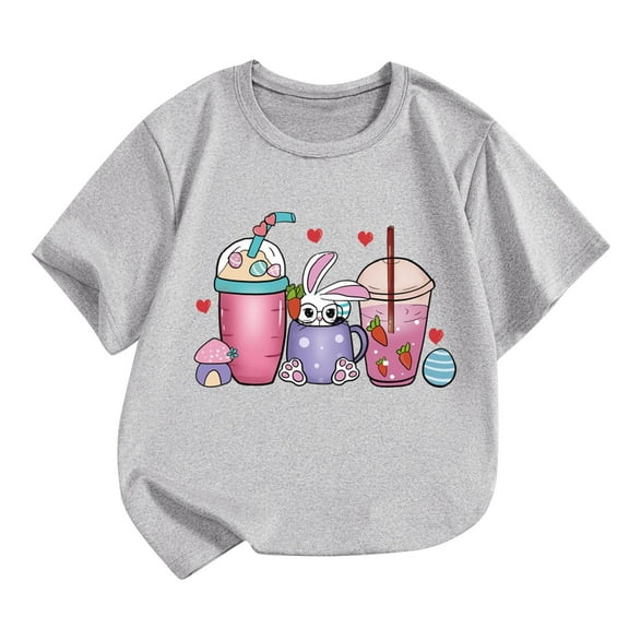 Rohuuque Happy Easter Eggs Shirts Boys Girls Bunny Tshirt Short Sleeve Cotton Tee Funny Rabbit Graphic Tshirts 3 Years Gray