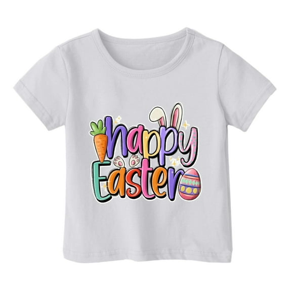 Rohuuque Happy Easter Eggs Shirts Boys Girls Bunny Tshirt Short Sleeve Cotton Tee Funny Rabbit Graphic Tshirts 9 Years White