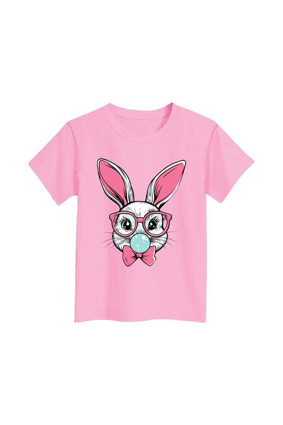 Lovskoo Happy Easter Graphic Spring Shirt Cute Bunny Printed Blouse Tees Girls Casual Short Sleeve Tops 3 Years Pink