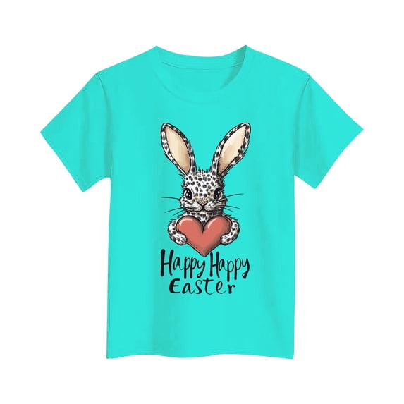 Lovskoo Happy Easter Graphic Spring Shirt Cute Letter Printed Blouse Tees Girls Casual Short Sleeve Tops 5 Years Sky Blue