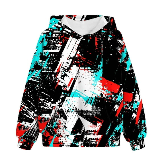 Gpaecead Hoodies For Teen Girls Casual V-Neck Graffiti Long Sleeve Sweatshirts with Pockets 8 Years Sky Blue