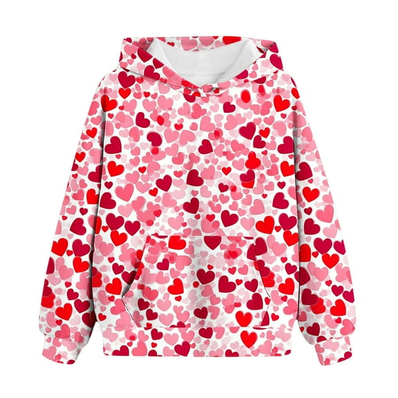 Gpaecead Hoodies for Teen Girls Valentine's Day Heart Printed Pullover Long Sleeve Sweatshirts 12 Years Red