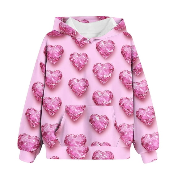 Gpaecead Hoodies for Teen Girls Valentine's Day Heart Printed Pullover Long Sleeve Sweatshirts 3 Years Pink