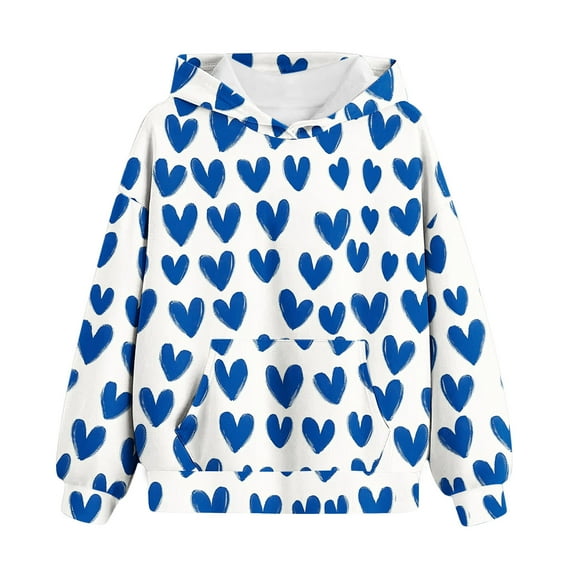 Gpaecead Hoodies for Teen Girls Valentine's Day Heart Printed Pullover Long Sleeve Sweatshirts 8 Years Blue