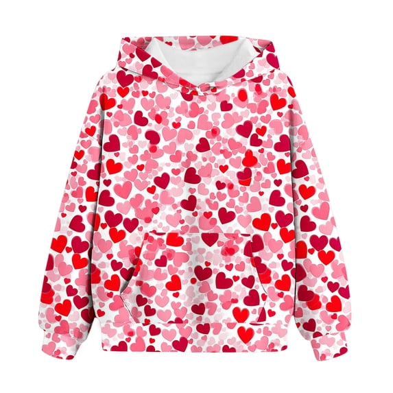 Gpaecead Hoodies for Teen Girls Valentine's Day Heart Printed Pullover Long Sleeve Sweatshirts 8 Years Red
