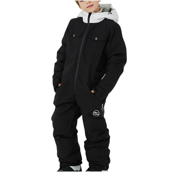 Rohuuque Kid's Snowsuits Boys Ski Suits Jackets Girls Waterproof Coats Jumpsuits Winter Snowboarding Outdoor 10 Years Black