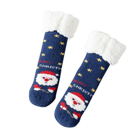 Rohuuque Kids Christmas Socks Toddler Nonslip Grip Christmas Socks Baby Holiday Winter Warm Socks Christmas Socks for Boys/Girls Free Size Navy