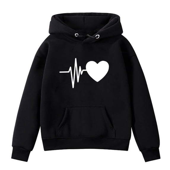 Lovskoo Kids Hoodie Sweatshirt Hoodie Pullover Casual Pocket Athletic Clothes With Love Patterns 3 Years Black
