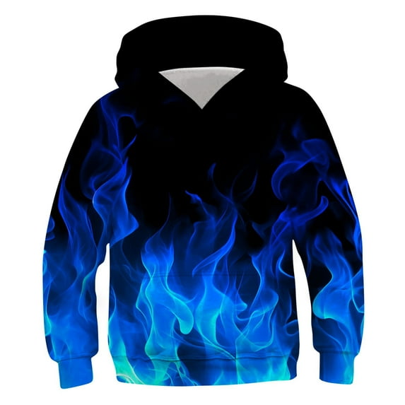 Rohuuque Kids Hoodies Unisex Children Soft Pullover Hooded Sweatshirt Hoodies Sweatshirt With Flame Print 11 Years Blue