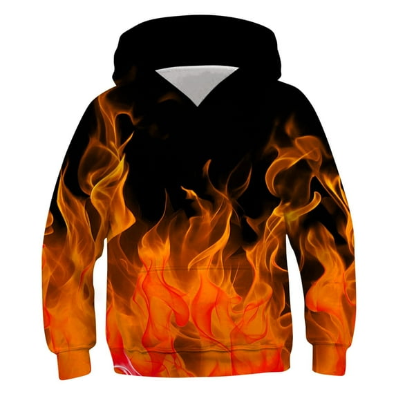 Rohuuque Kids Hoodies Unisex Children Soft Pullover Hooded Sweatshirt Hoodies Sweatshirt With Flame Print 7 Years Orange