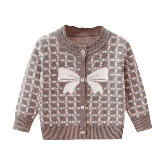 YanQiao Kids Knitted Sweater,Round Neck Winter Sweater Cardigan Loose Coat With Bow Tie Print 1 Years Brown