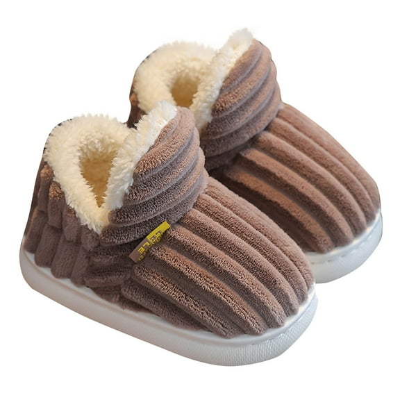 Rohuuque Kids Slippers Boys Girls Warm Soft Plush Solid Color Slippers Little Kids Non-Slip Winter Home Shoes for Indoor Outdoor 30 Coffee