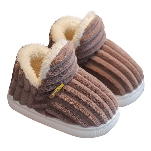 Lovskoo Kids Slippers Boys Girls Warm Soft Plush Solid Color Slippers Little Kids Non-Slip Winter Home Shoes for Indoor Outdoor 30 Coffee